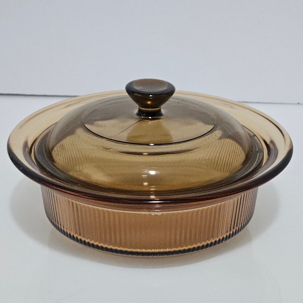 Pyrex Vision Amber Covered Casserole Dish 3cup oven microwave ribbed Corning War